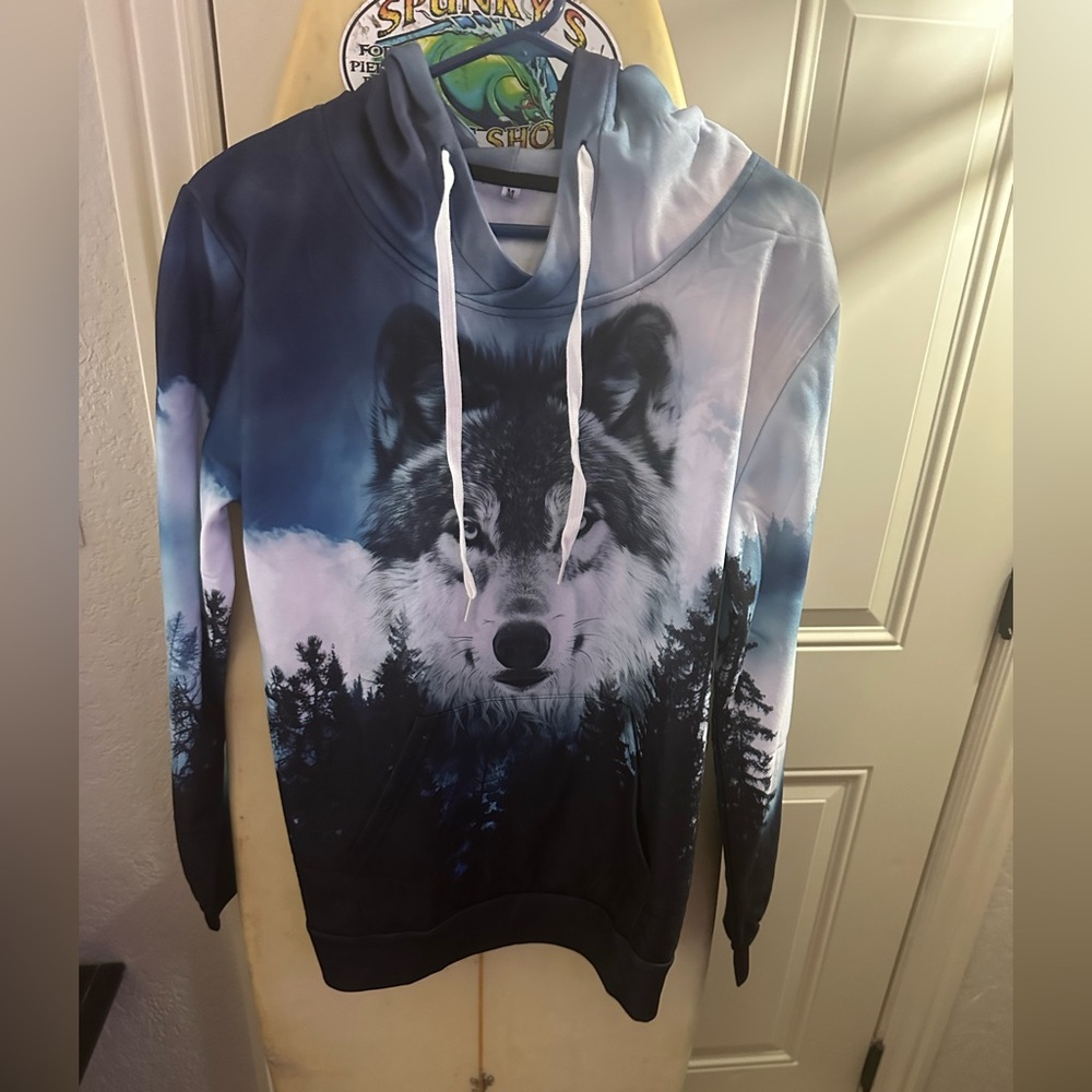 Wolf Graphic Hoodie - Blue Black Men's Pullover